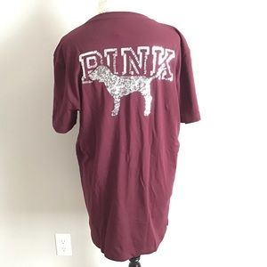 PINK VS Campus Sequins Short Sleeve Tee Top New With Tag